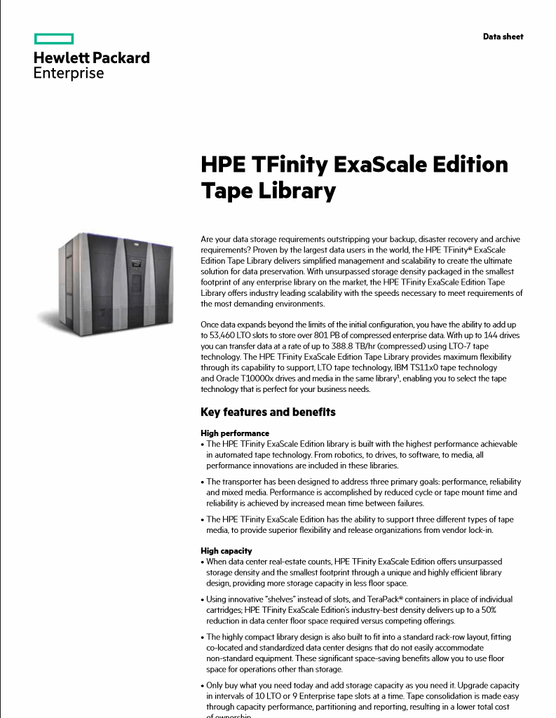 HPE TFinity® ExaScale Edition Data Sheet